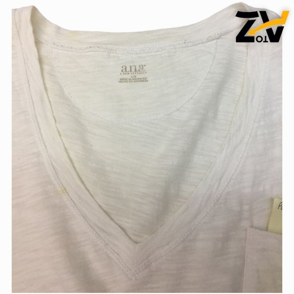 Ana A New Approach Top Size L White Short Sleeves Pullover V Neck - Picture 6 of 11